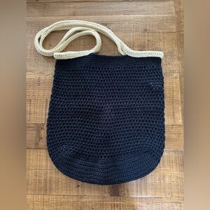 J Crew Navy Crochet Tote Bag with Cream Trim - NWT